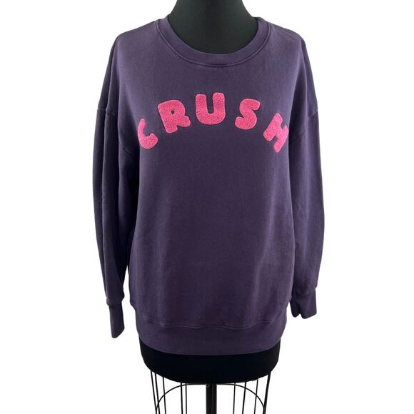 SUNDRY Purple Sweatshirt Cotton #CRUSH# Ribbed Crew Neck Fleece Classic Size 2 M - Picture 1 of 9